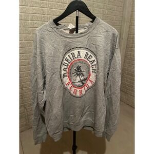 Jerzees Gray Madeira Beach Florida Palm Tree Graphic Crewneck‎ Sweatshirt L